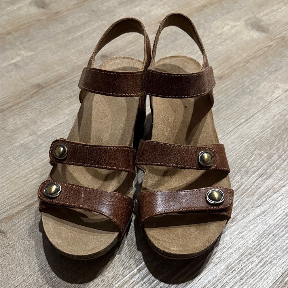 Dansko Brown Leather Sandals with Strap Accents